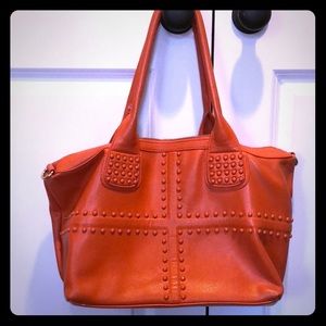 Deep Orange vegan leather studded bag